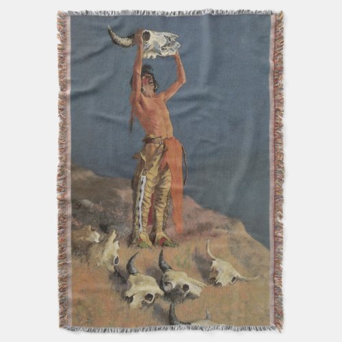 Conjuring Back the Buffalo by Frederic Remington Throw Blanket