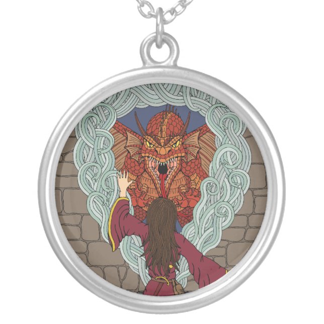 Conjuring the Dragon Silver Plated Necklace (Front)