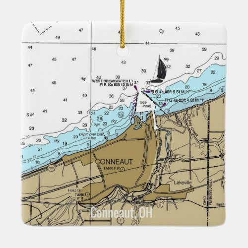 Conneaut Ohio Nautical Chart Ceramic Ornament