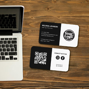 Connect Black White QR Code Logo Social Media Business Card