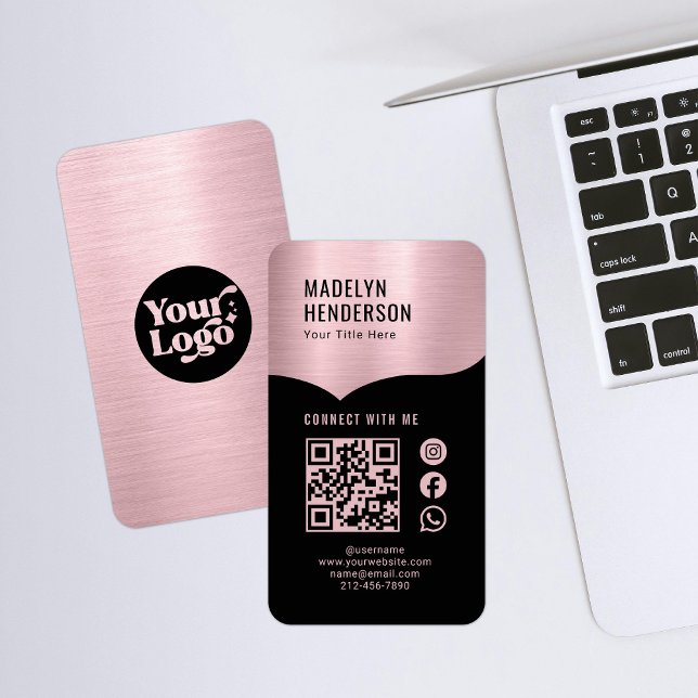 Connect Metallic Rose Gold QR Code Social Media Business Card (Creator Uploaded)