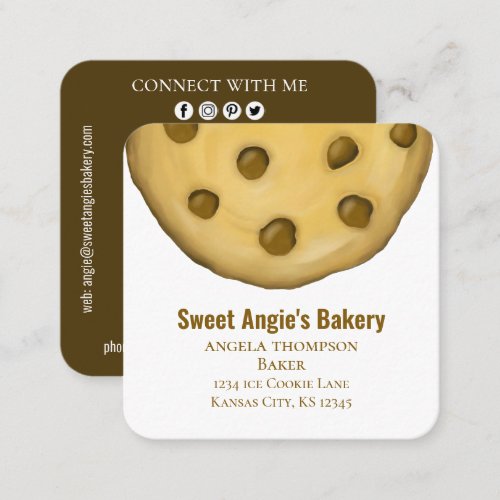 Connect With Me  QR Code Simple Bakery Cookie  Square Business Card
