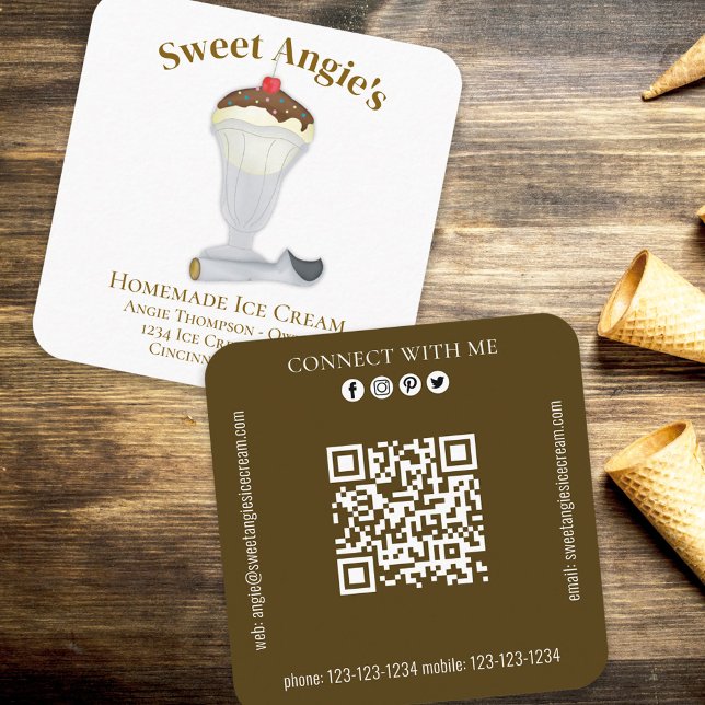Connect With Me | QR Code Simple Bakery Ice Cream  Square Business Card (Creator Uploaded)