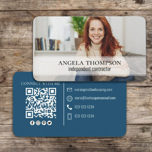 Connect With Me QR Code Simple Blue Modern Photo Business Card