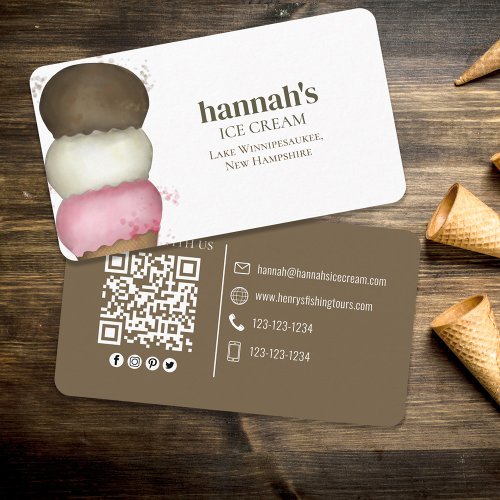 Connect With Me  QR Code Simple Ice Cream Cone Business Card