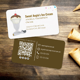 Connect With Me   QR Code Simple Ice Cream Shop Business Card