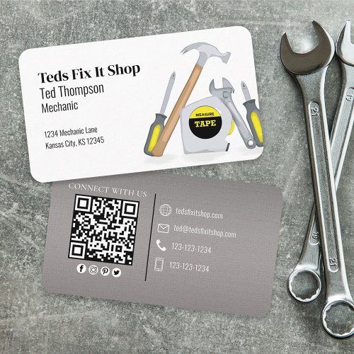 Connect With Me  QR Code Simple Mechanic Tools  Business Card