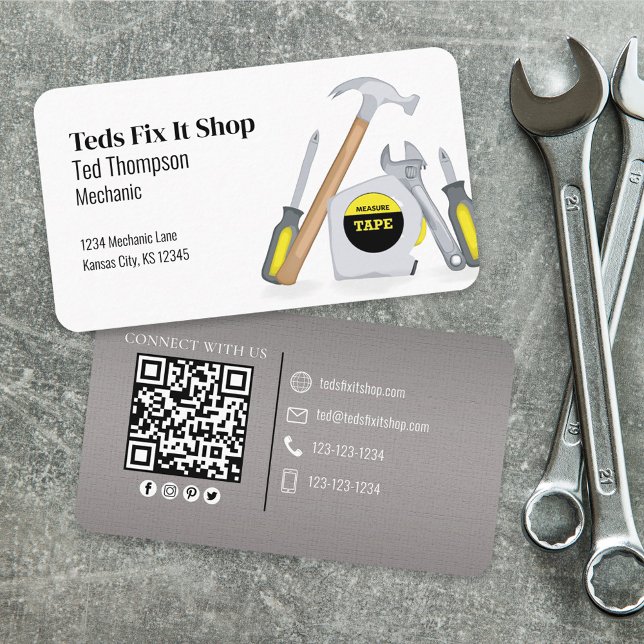 Connect With Me | QR Code Simple Mechanic Tools  Business Card (Creator Uploaded)