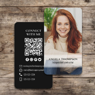 Connect With Me   QR Code Simple Modern Photo Pink Business Card