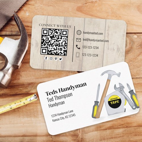 Connect With Me  QR Code Simple Wood Tools  Business Card