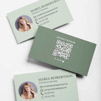 Connect With Me | Qr Code Social Media Palm Leaves Business Card by Blue_Vine_Studio at Zazzle