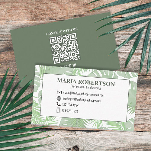 Connect with Me  QR Code Social Media Palm Leaves Business Card
