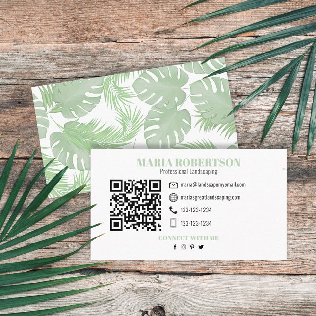 Connect with Me | QR Code Social Media Palm Leaves Business Card (Creator Uploaded)