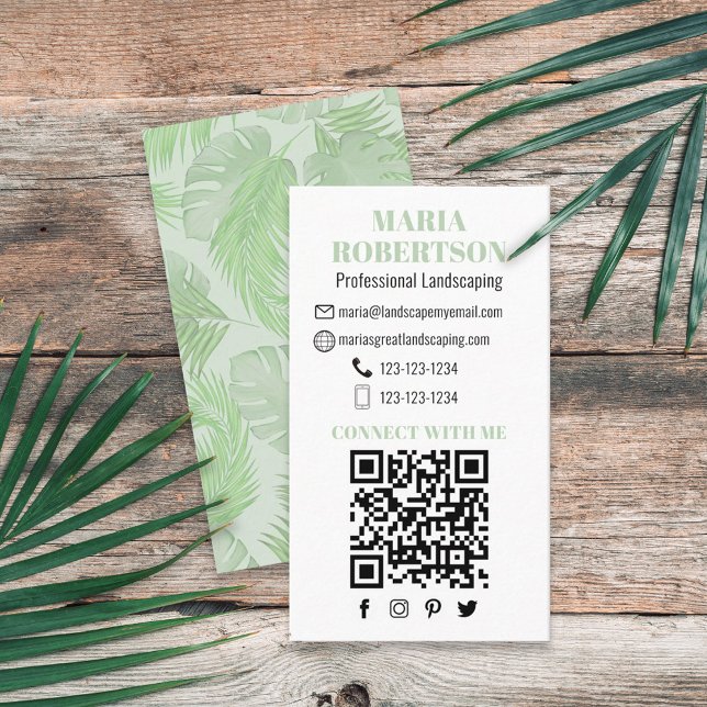 Connect with Me | QR Code Social Media Palm Leaves Business Card (Creator Uploaded)