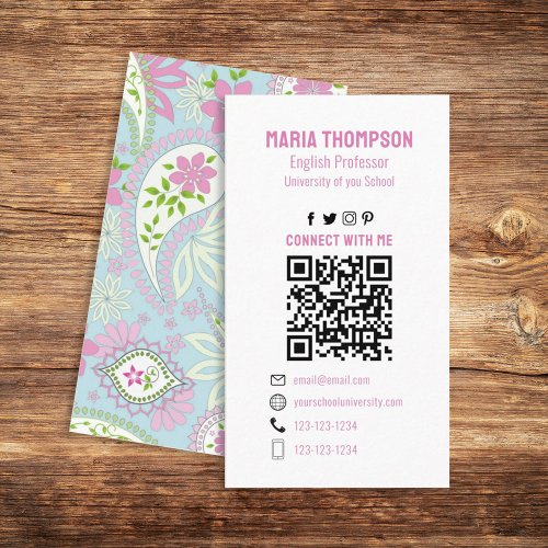 Connect With Me  Social Media QR Code Paisley  Business Card