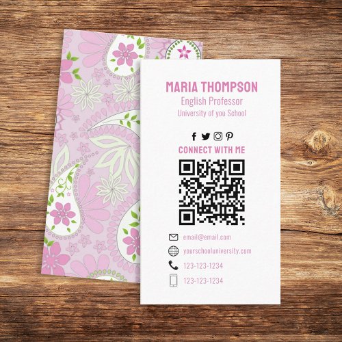 Connect With Me  Social Media QR Code Paisley   Business Card