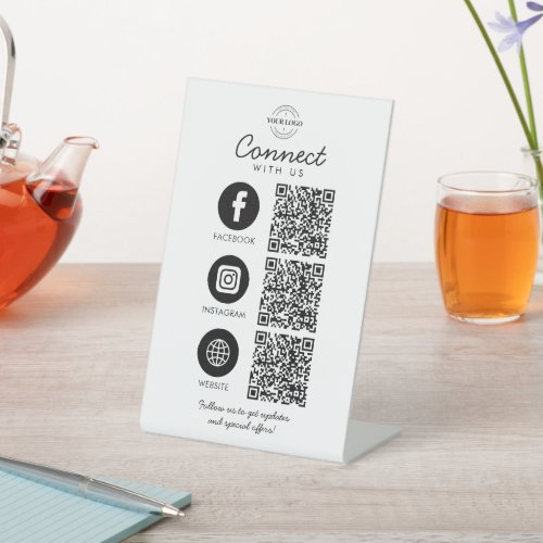 Connect with Us 3 QR Code Business Company Logo  Pedestal Sign