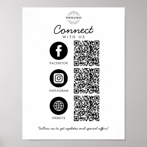 Connect with Us 3 QR Code Website Business Logo Poster