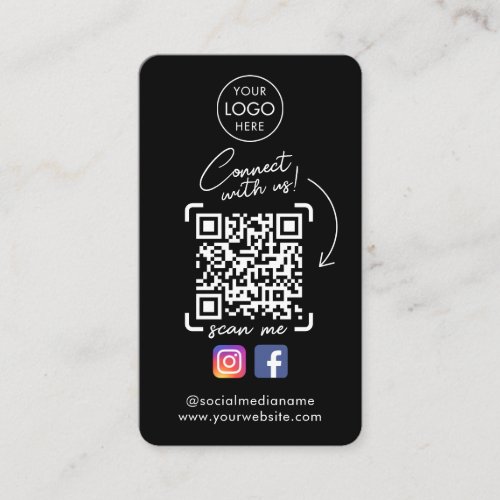 Connect With Us Black Instagram Facebook QR Code Business Card