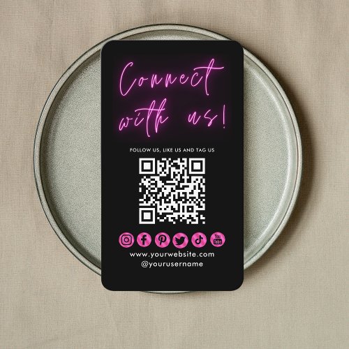 Connect With Us Black Pink QR Code Social Media Business Card