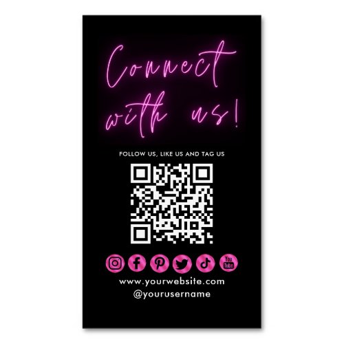 Connect With Us Black Pink QR Code Social Media Business Card Magnet