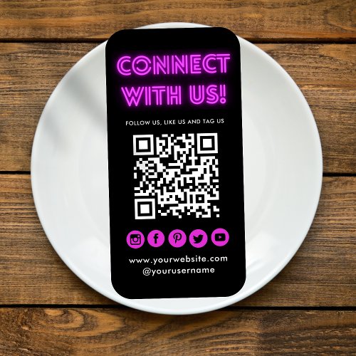 Connect With Us Black QR Code Social Media Modern Business Card