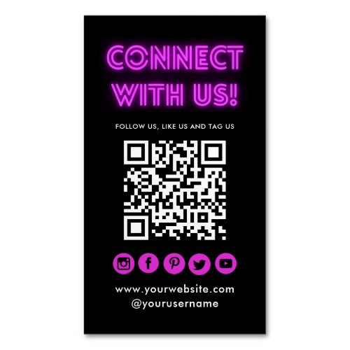 Connect With Us Black QR Code Social Media Modern Business Card Magnet