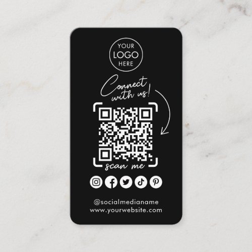 Connect With Us Black Social Media QR Code Business Card