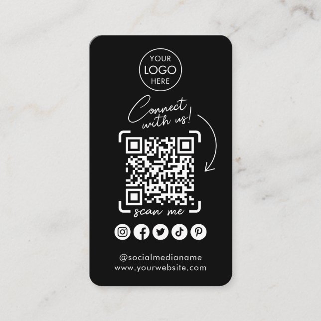 Connect With Us Black Social Media QR Code Business Card (Front)