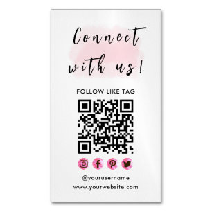 Connect With Us Branding Logo QR Code Modern Pink Business Card Magnet