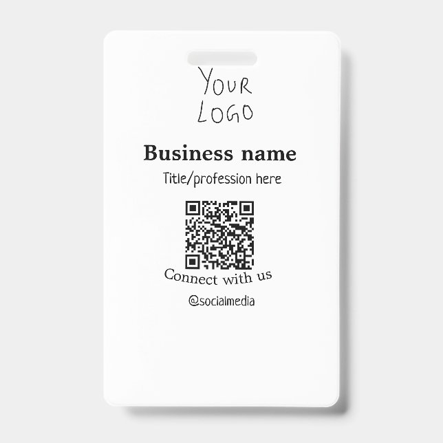Connect with us business logo QR social media name Badge (Front)