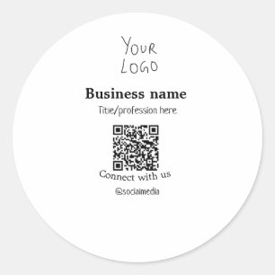 Connect with us business logo QR social media name Classic Round Sticker