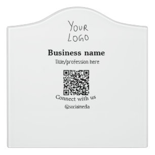 Connect with us business logo QR social media name Door Sign