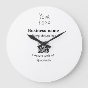 Connect with us business logo QR social media name Large Clock