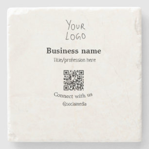 Connect with us business logo QR social media name Stone Coaster