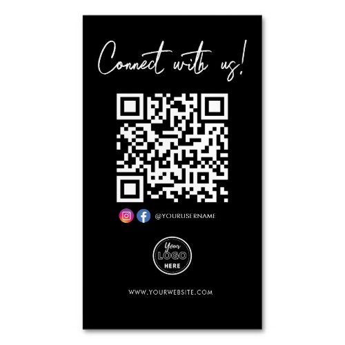 Connect With Us Facebook Instagram QR Code Logo Business Card Magnet