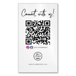 Connect With Us Facebook Instagram QR Code Logo Business Card Magnet
