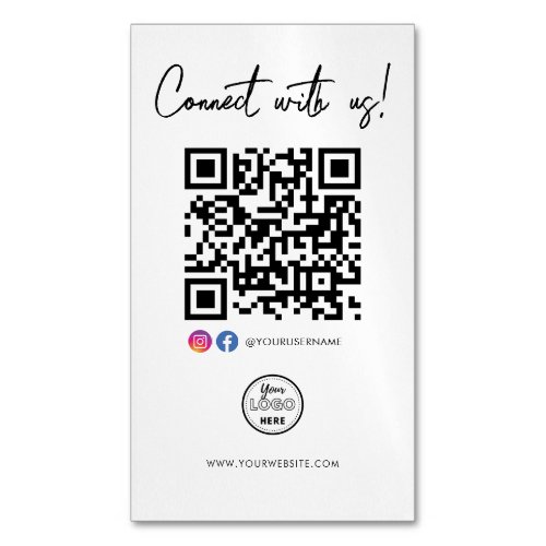 Connect With Us Facebook Instagram QR Code Logo Business Card Magnet