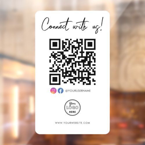Connect With Us Facebook Instagram QR Code Logo Window Cling