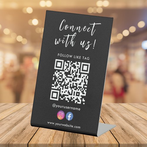 Connect With Us Facebook Instagram Qr Code Pedestal Sign