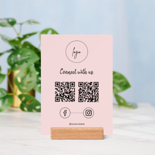 Connect with us Facebook Instagram QR Code Pink Holder