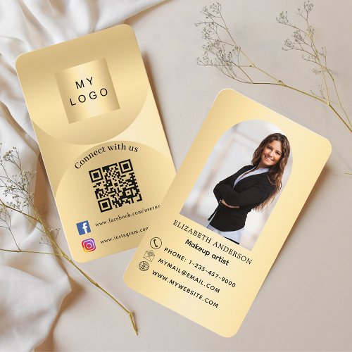 Connect with us gold arch photo Qr social media Business Card