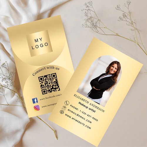 Connect with us gold arch photo Qr social media Business Card