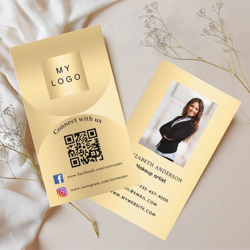 Connect with us gold photo Qr code social media Business Card