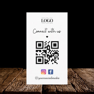 Connect with Us Heart Instagram Facebook QR Code Business Card