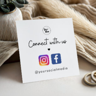 Connect with Us Heart Instagram Facebook QR Code Square Business Card