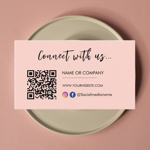 Connect with us Instagram Facebook Logo Blush Pink Business Card