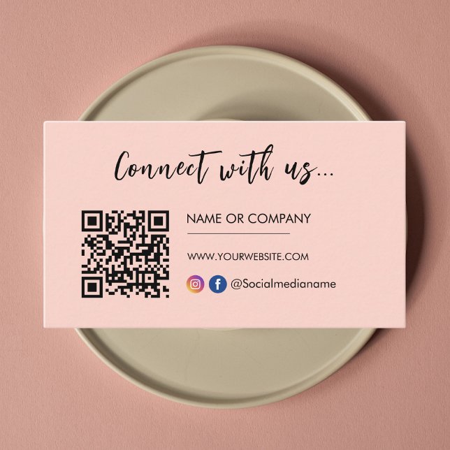 Connect with us Instagram Facebook Logo Blush Pink Business Card (Creator Uploaded)