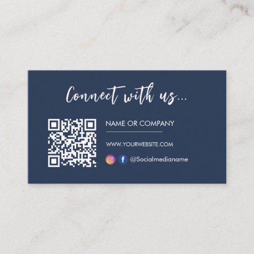Connect with us Instagram Facebook Logo Navy Blue Business Card