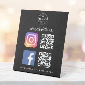 Connect with us Instagram Facebook QR Code Black Pedestal Sign